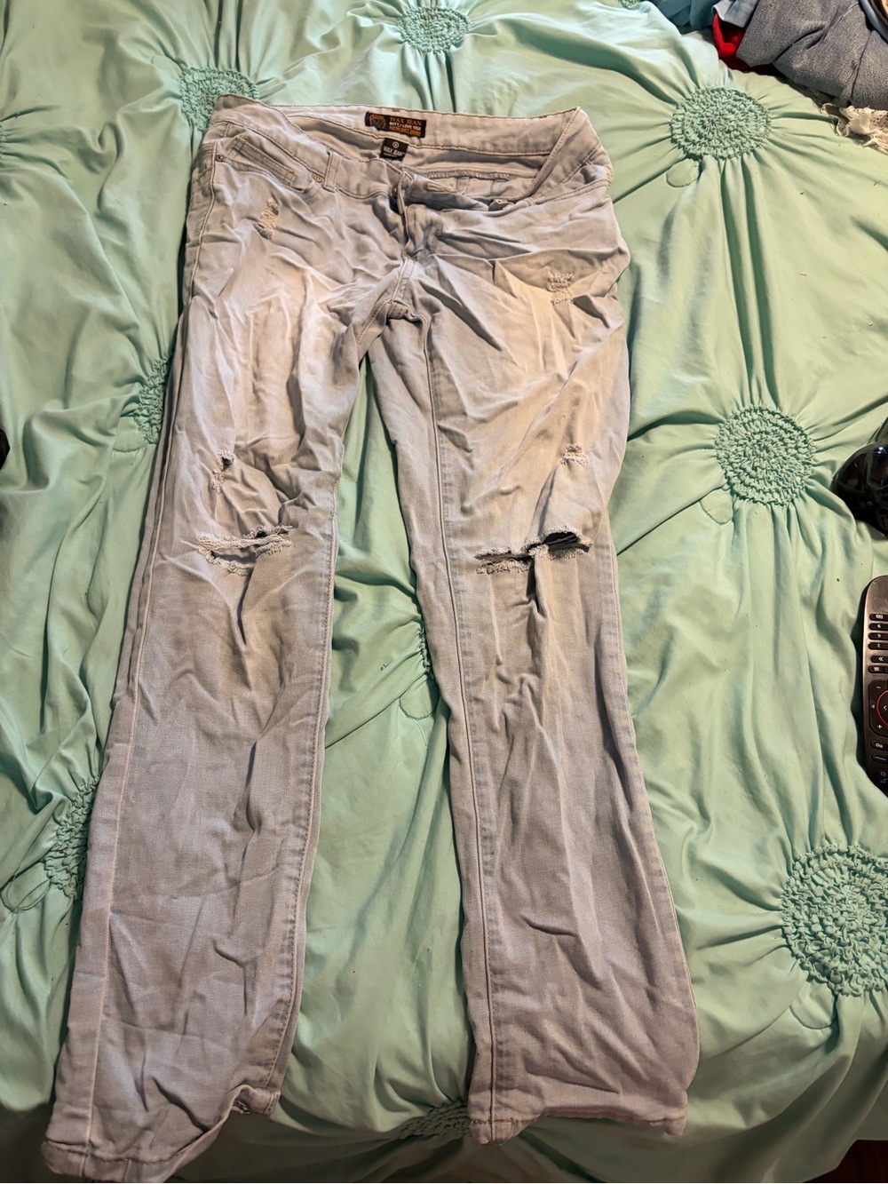 Wax Jean Light Blue Distressed Straight-Leg Jeans
